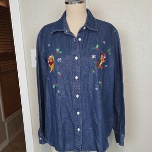 Disney Denim Winnie the Pooh and Tiger Button Down Size L